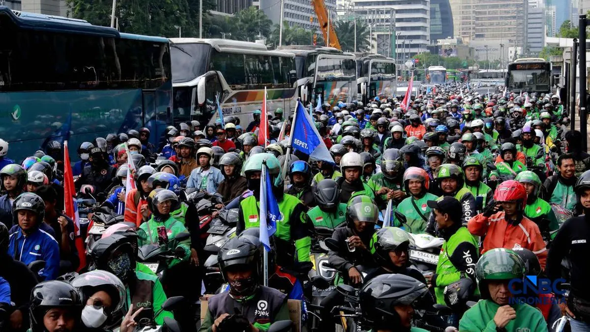Motorcycles on an urban street in Indonesia
