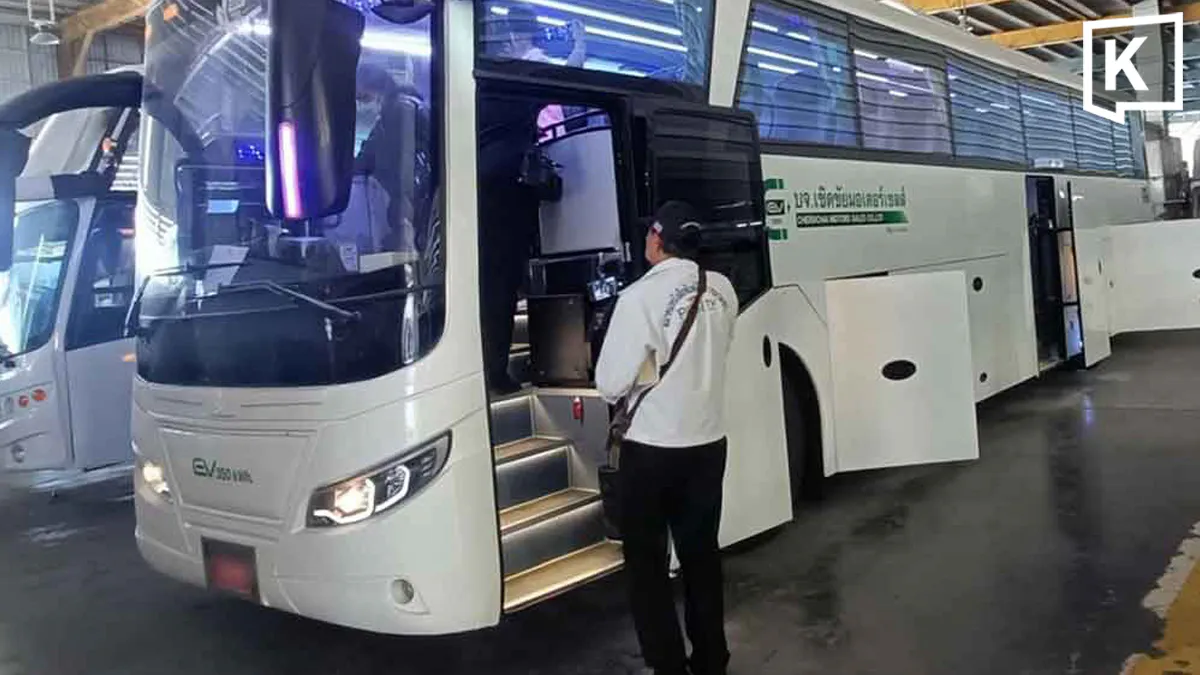 An electric interprovincial bus at a terminal in Thailand