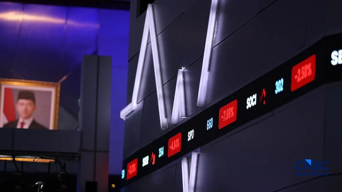 Stock market display with index figures and a downward price chart