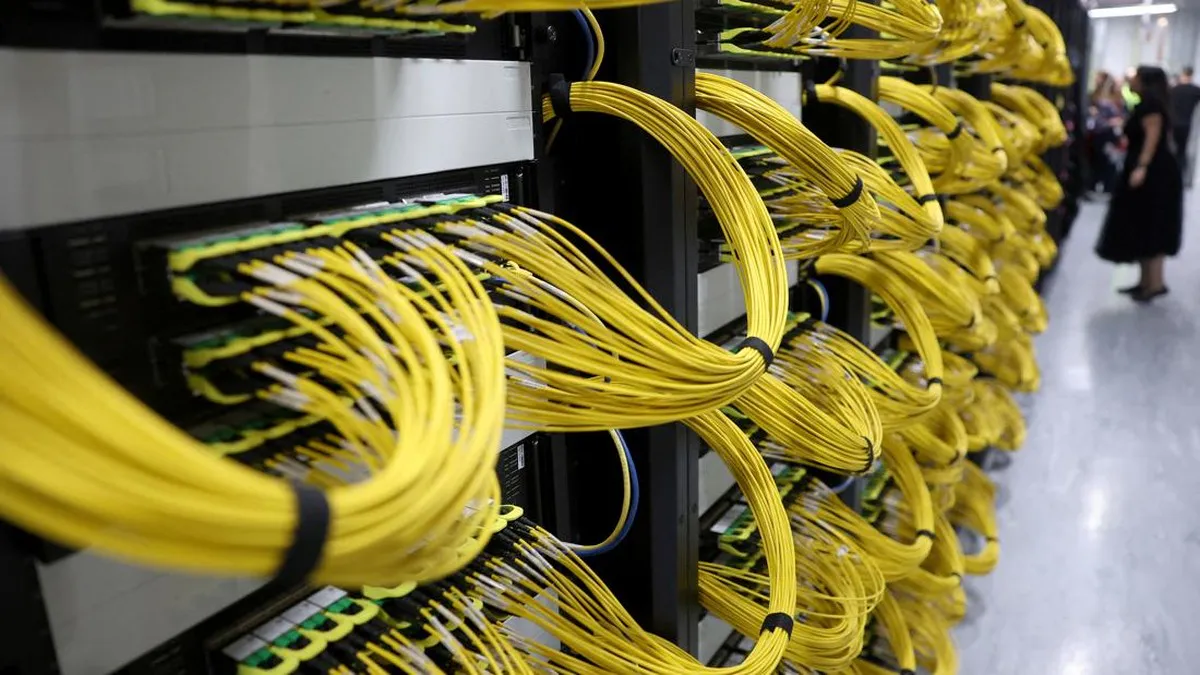 Rows of server racks inside a data centre