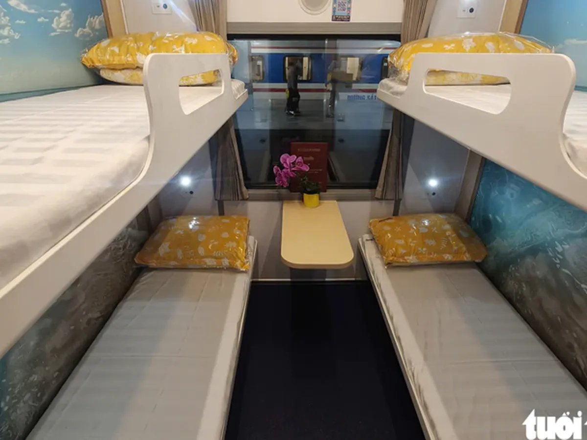 Interior of a passenger train sleeping compartment