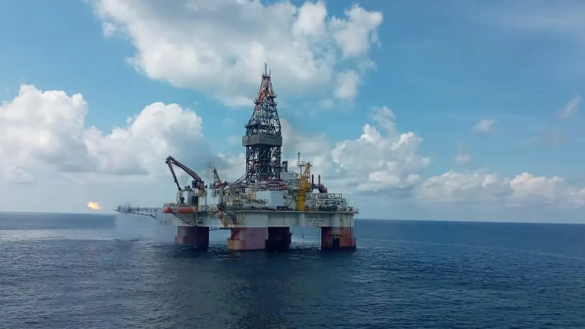Offshore oil and gas platform with pipelines and processing equipment