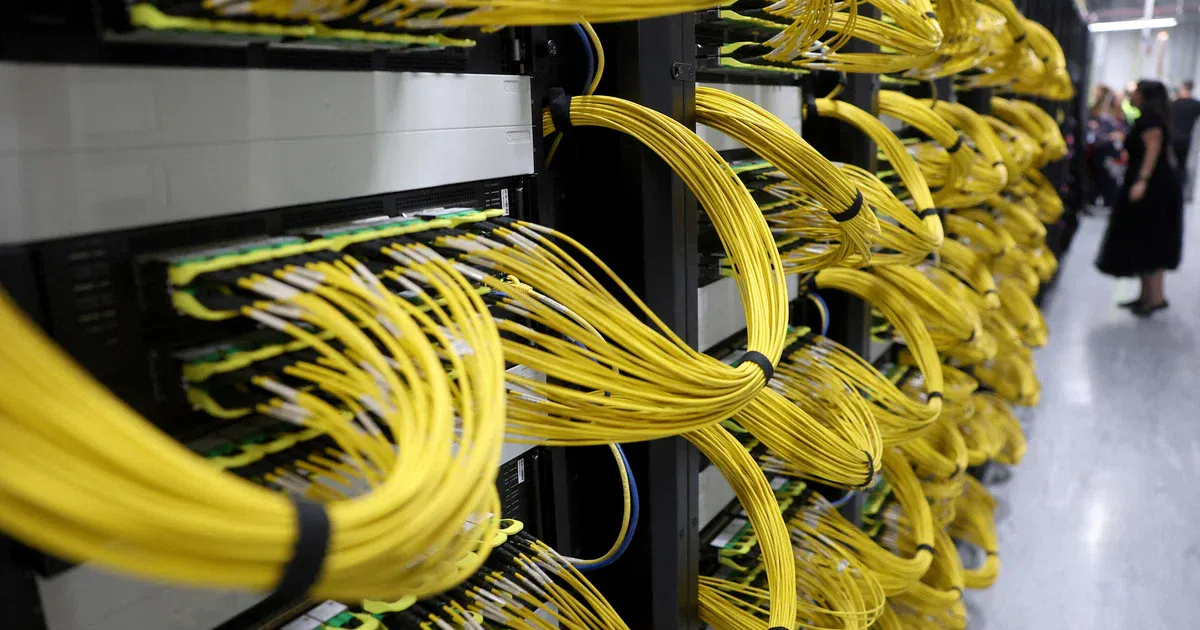Rows of server racks inside a data centre