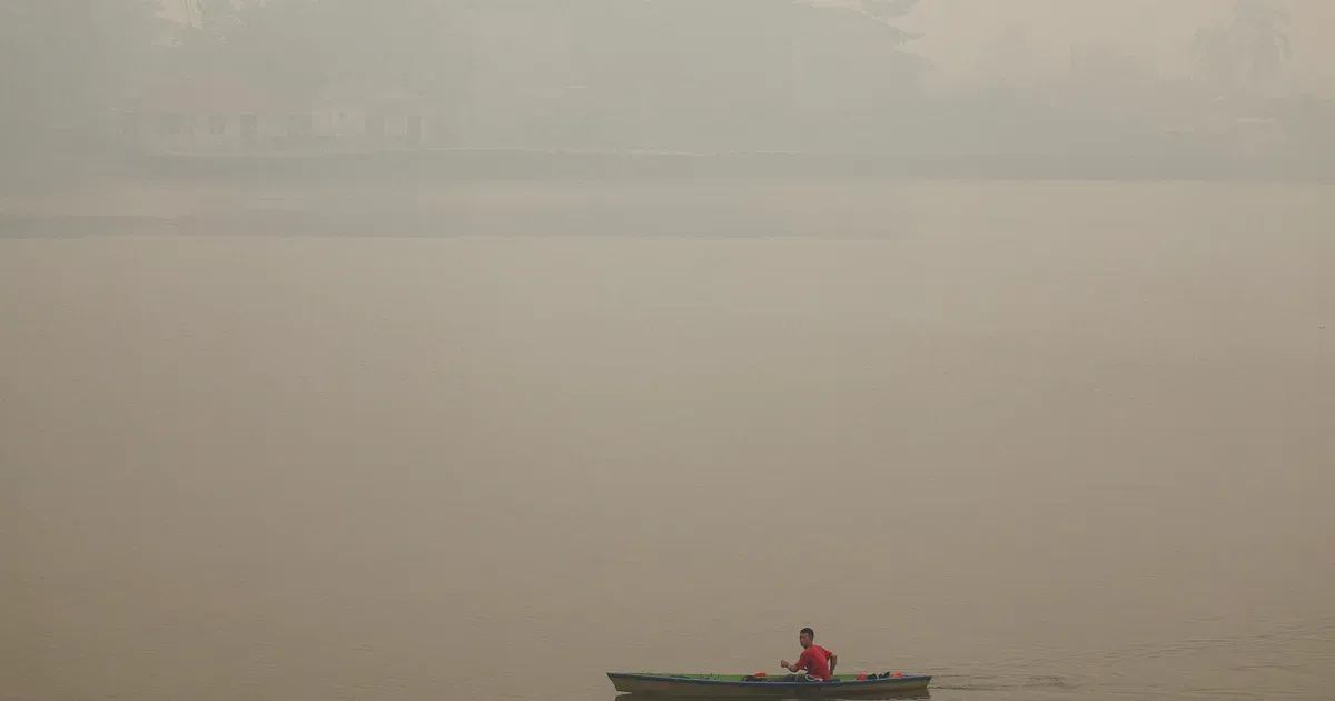 Hazy sky over an airport runway