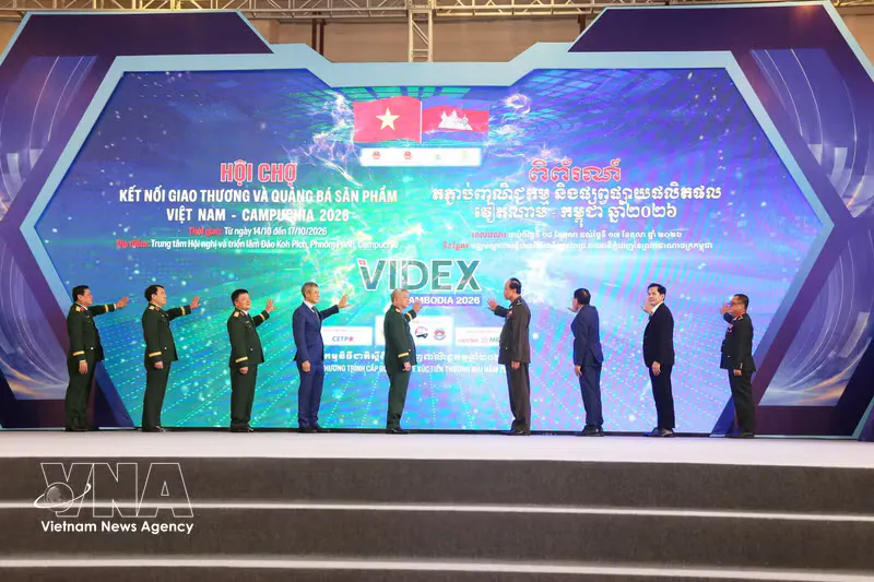Exhibition booths arranged inside a convention hall
