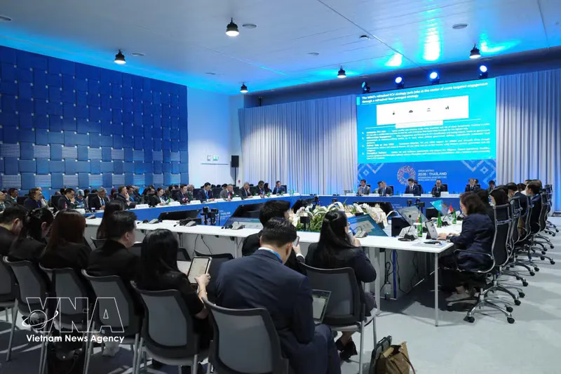 Conference tables with microphones and documents prepared for financial policy discussions