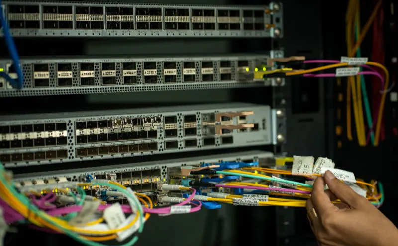 Rows of server racks inside a data centre