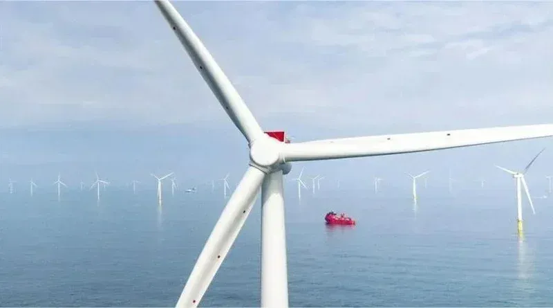 Offshore wind turbines rising above the sea