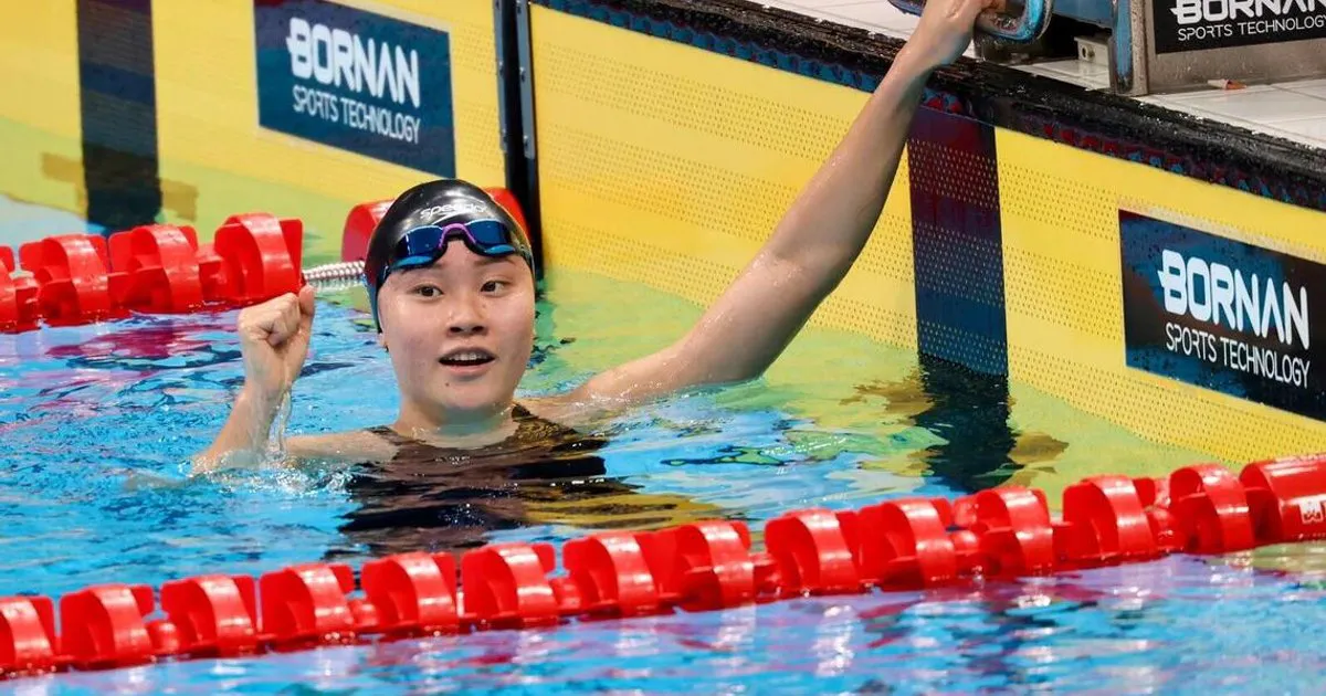 Lane ropes and starting blocks at an indoor swimming pool