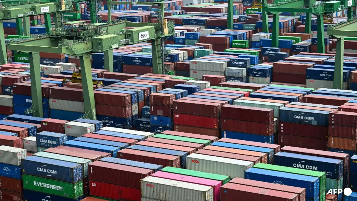 Shipping containers stacked at a port