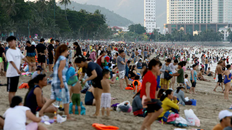 A beach and coastal buildings in Nha Trang, Khanh Hoa Province