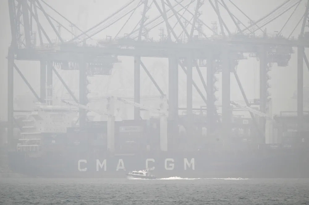 Haze obscuring an urban skyline