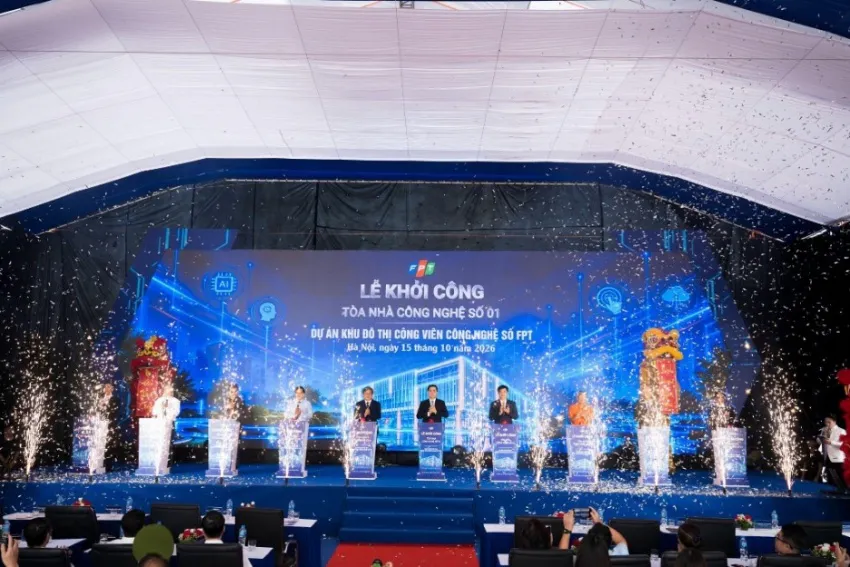 Illustration of a technology campus with office buildings