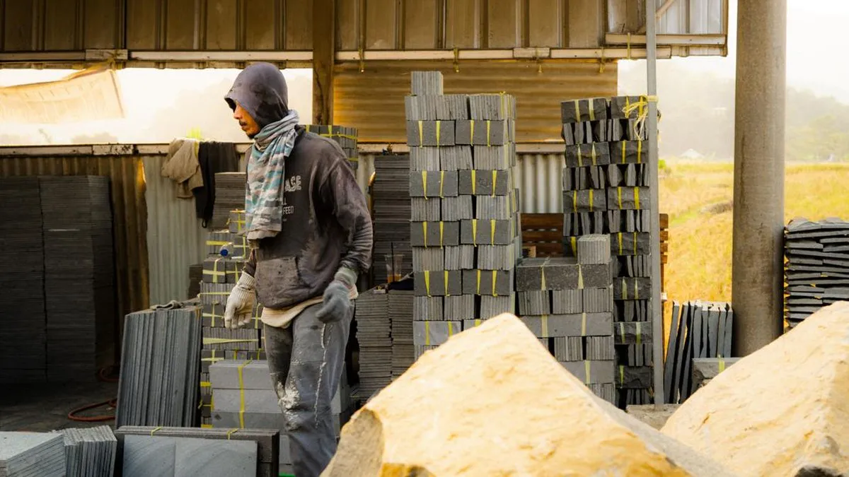 Ceramic floor tiles arranged inside a factory