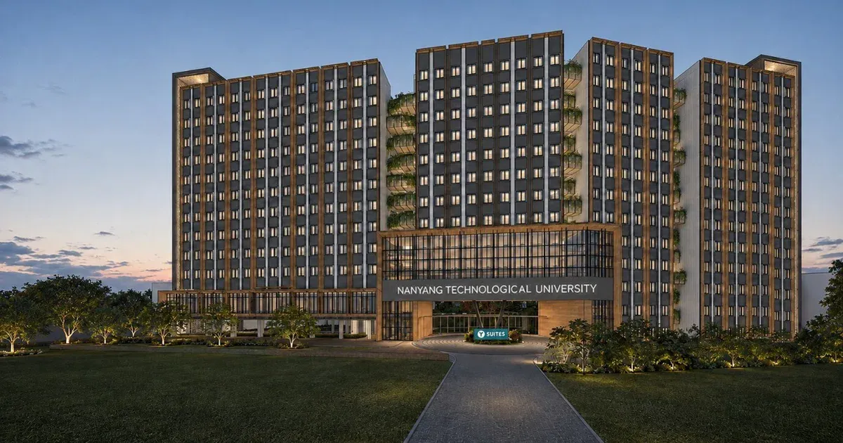 Illustration of student accommodation buildings on a university campus