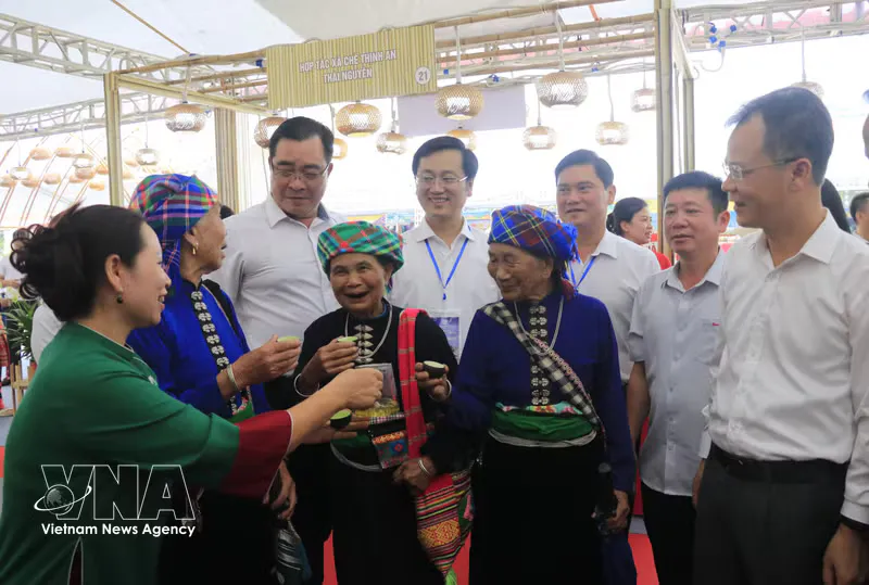 Traditional handicrafts and local food products displayed at exhibition booths