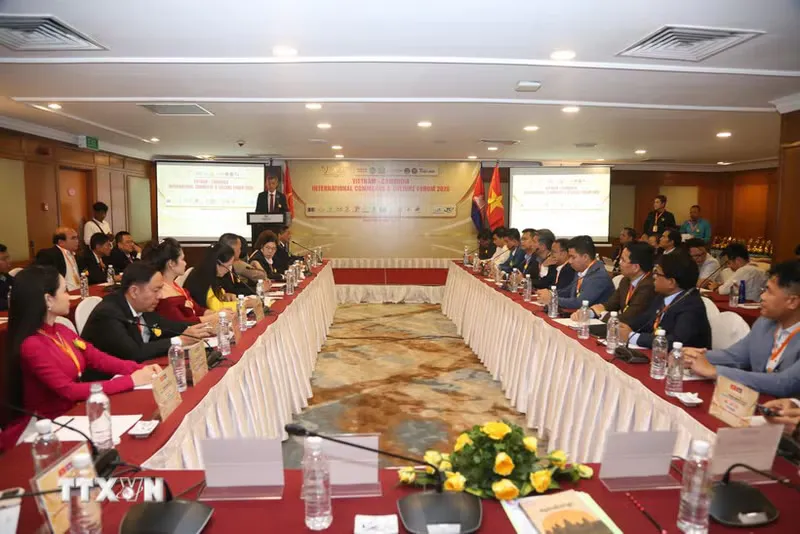 Conference tables arranged for a business forum