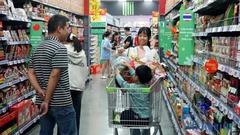 Shopping aisles and retail displays inside a supermarket