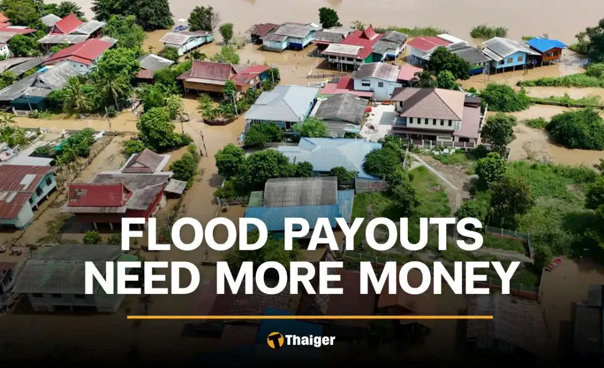 Floodwater surrounding homes in Thailand