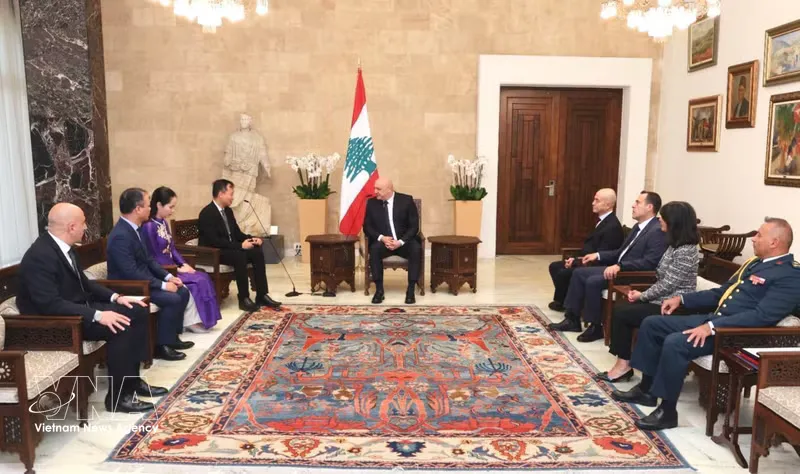 Conference tables arranged for a bilateral business meeting