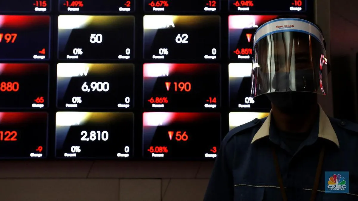 Illustration of share certificates and a stock trading screen