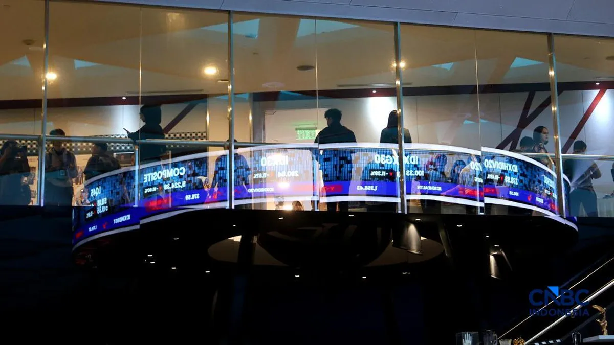 Stock market trading screens displaying share prices and charts