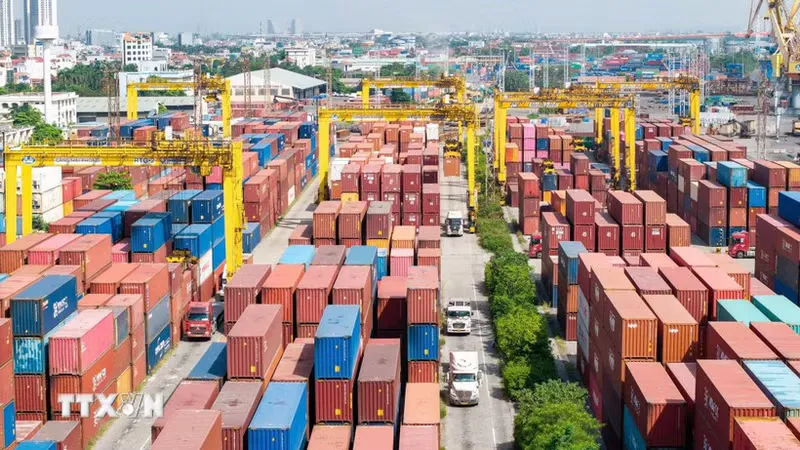 Shipping containers stacked at a cargo port