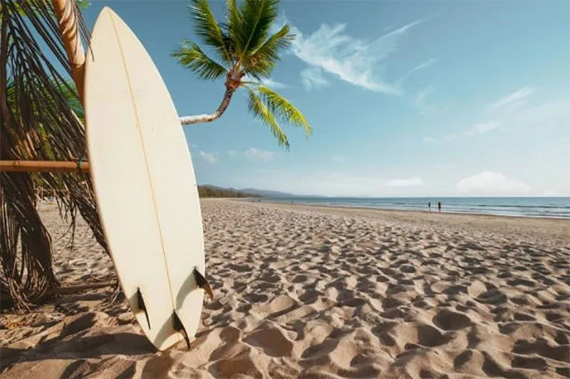 Ocean waves breaking near a tropical shoreline