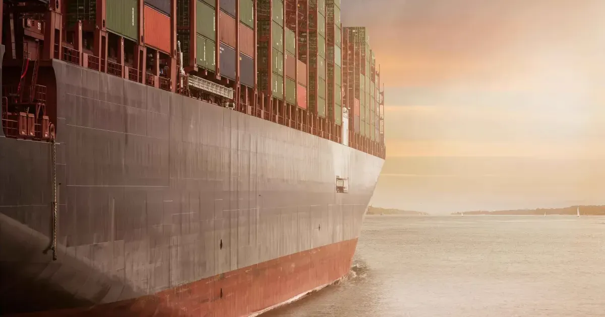 Ships and harbour craft near a container port