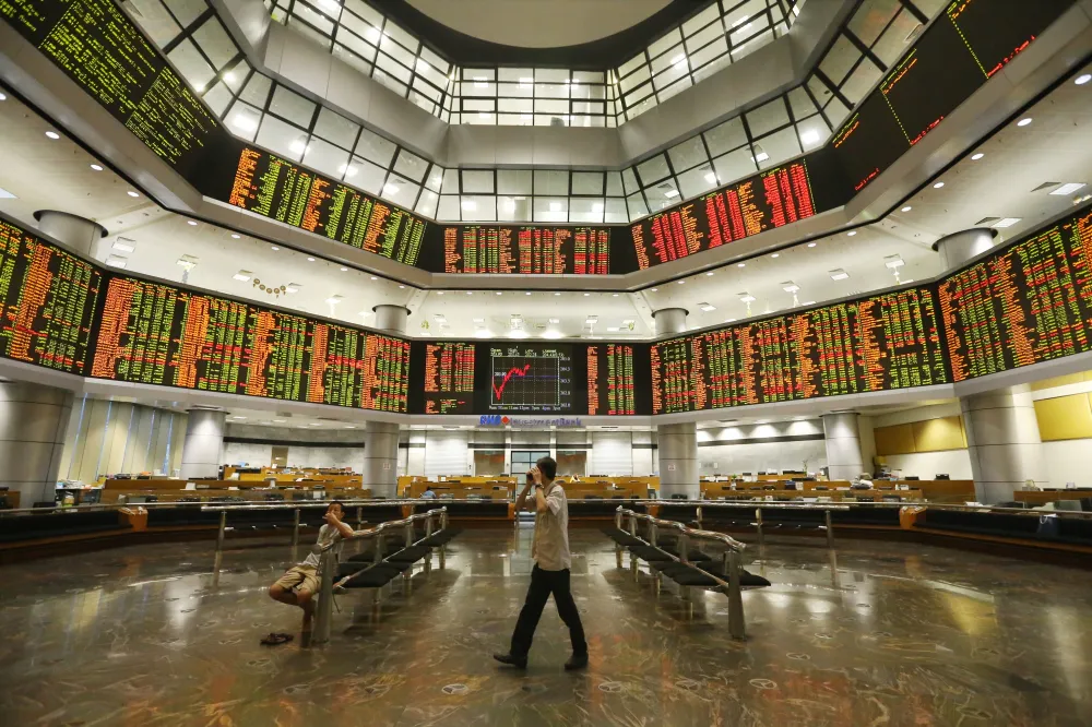 Stock market display showing share prices and index movements
