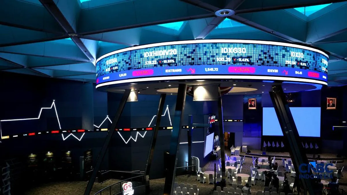 Stock market price board with red and green trading figures