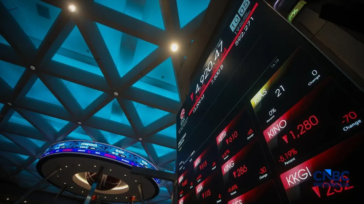 Illustration of share certificates and stock market trading screens