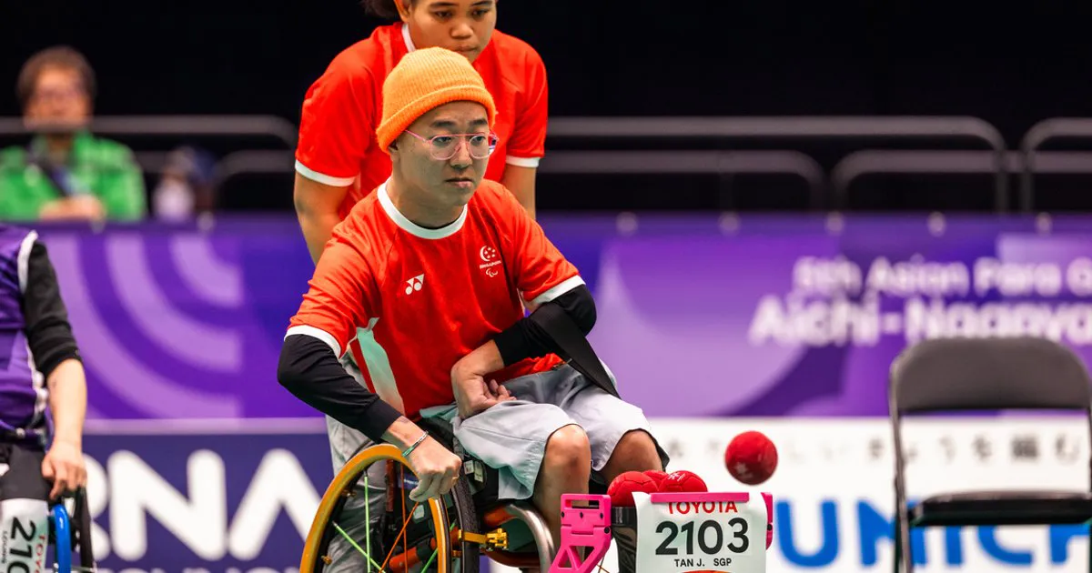 Boccia balls positioned on an indoor court