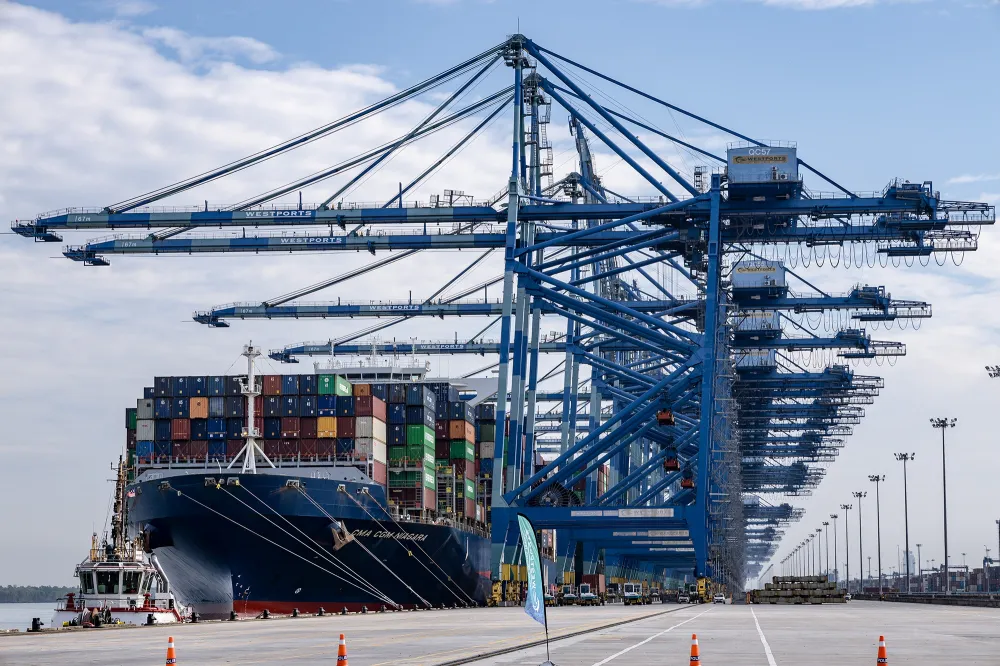 Shipping containers and cranes at a port
