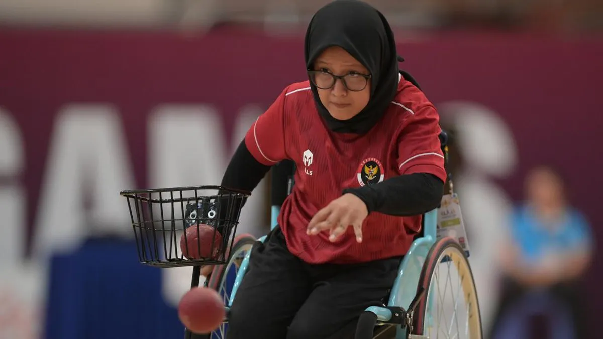 Boccia balls on an indoor court