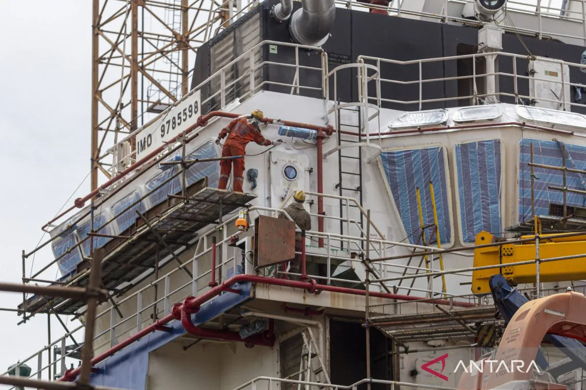 Ships under construction at a shipyard