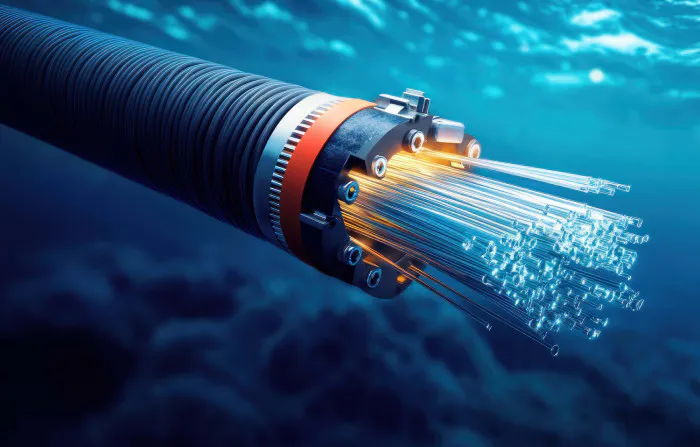Illustration of an undersea telecommunications cable on the seabed
