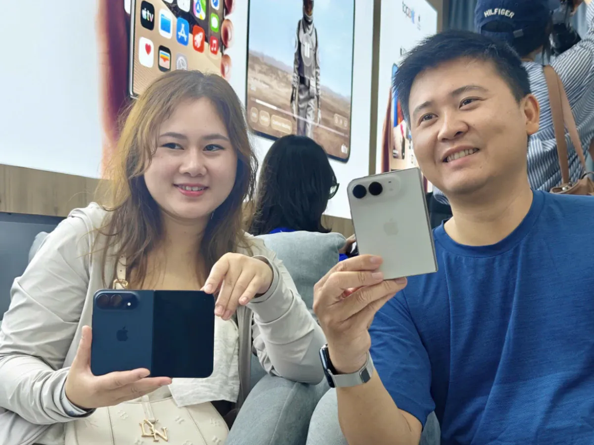Foldable smartphone displayed on a retail counter