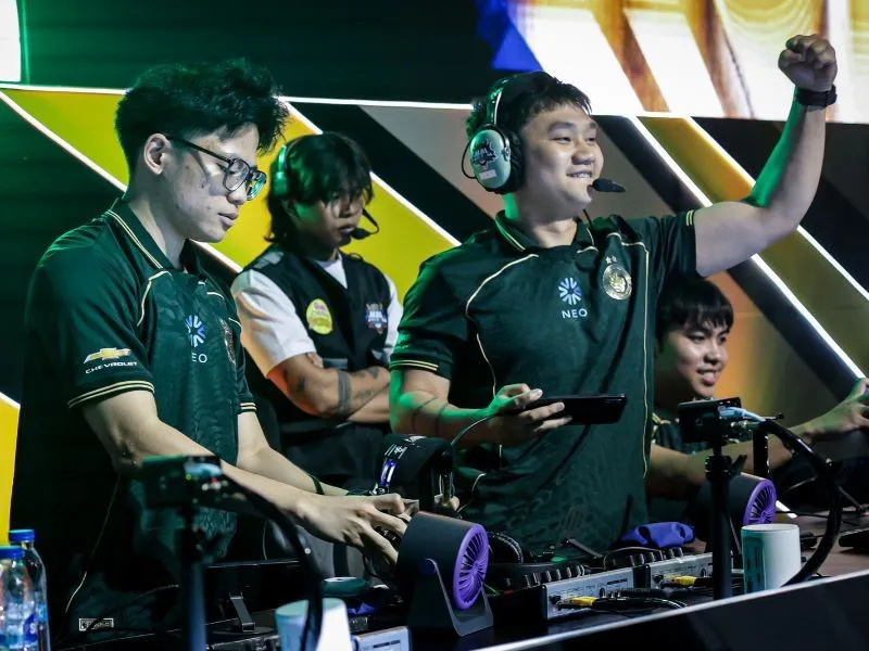 Mobile gaming phones arranged on an esports competition desk