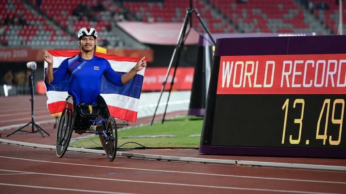 Racing wheelchair on an athletics track