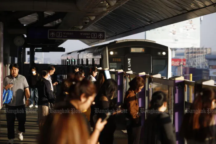 Urban railway tracks and a station platform in Thailand