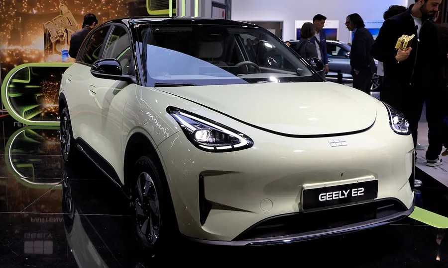 Electric cars displayed in an automotive showroom