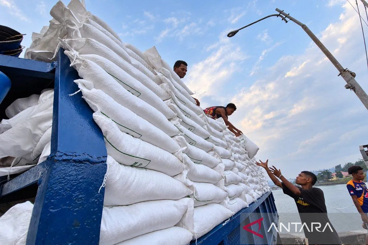 Sacks of rice stacked in a warehouse