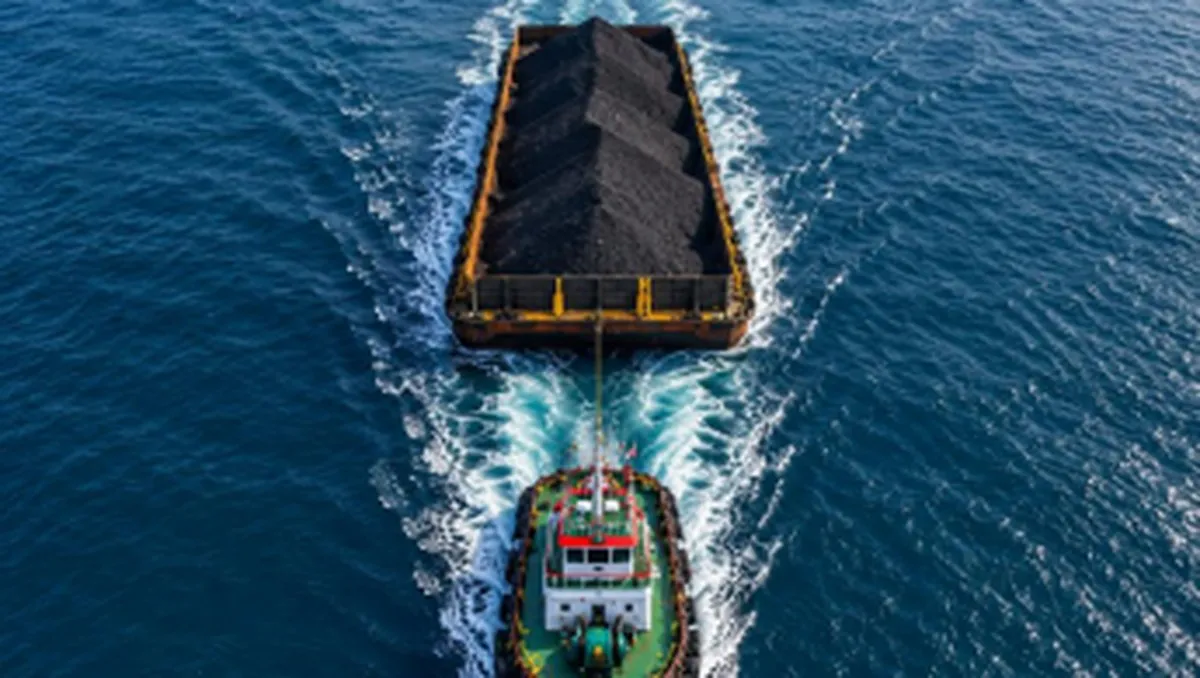 Coal barges and cargo vessels at a loading terminal