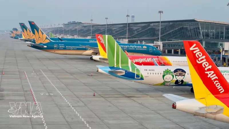 Passenger aircraft parked beside an airport terminal