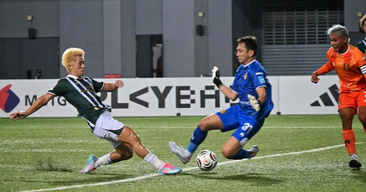 Football on the pitch beside a goal net