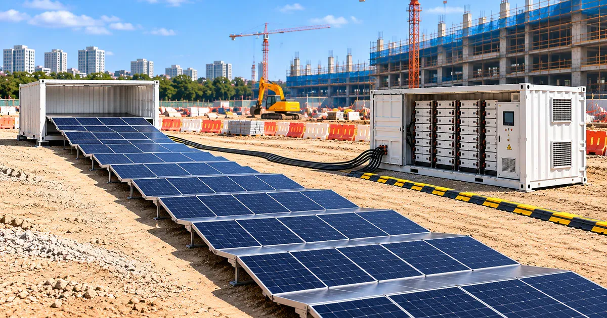Solar panels on building rooftops in an urban setting