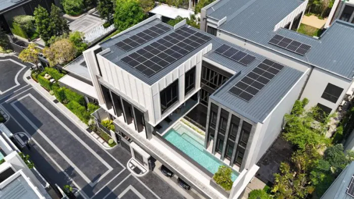 Solar panels on residential rooftops
