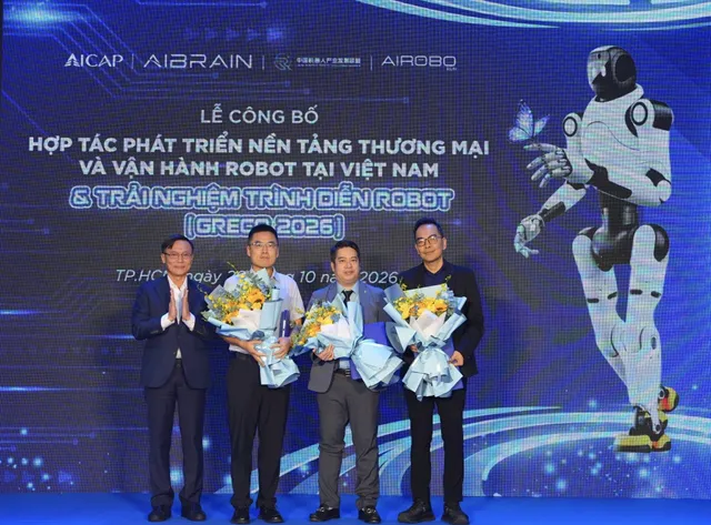 Service robot displayed in an exhibition hall