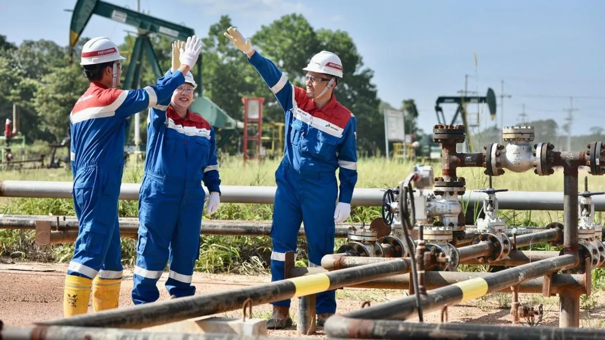 Oil and gas production equipment at an industrial site